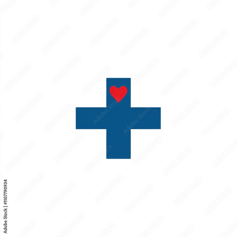 Obraz premium Blue cross with red heart center.