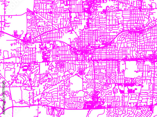 Abstract Neon Road Network Overlay of Wheaton  Illinois, USA in Bright Pink. photo