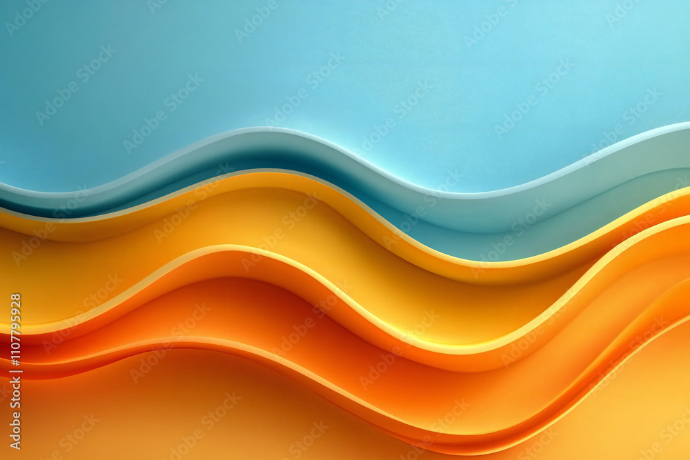 Obraz premium Dynamic Layered Waves in Turquoise and Orange, Modern Abstract Design with Smooth Texture and Vibrant Color Gradient