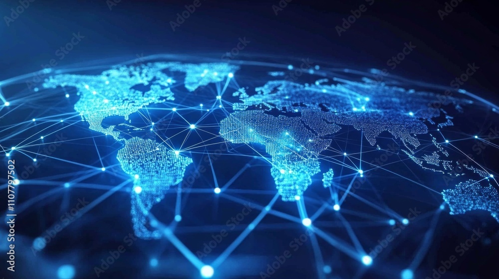 Fototapeta premium Digital illustration world map dark blue color made Futuristic