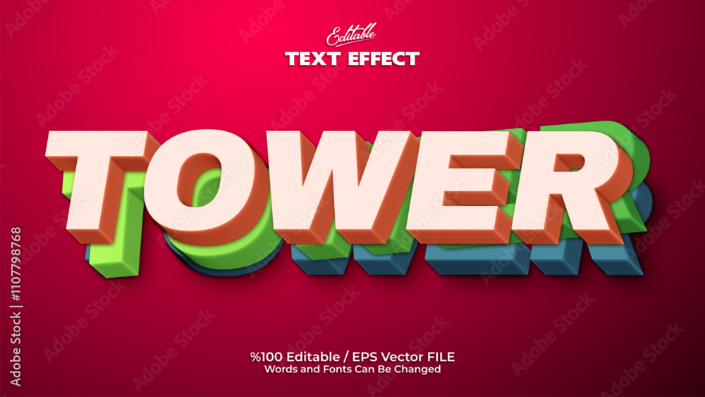 Fototapeta premium Colorful and Layer Style Editable Tower Text Effect