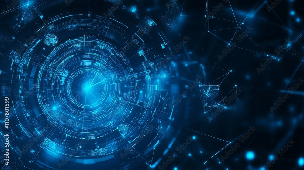 Obraz premium Futuristic blue technology background featuring abstract digital patterns, glowing lines, and high-tech elements for modern web design, software development, and creative digital projects