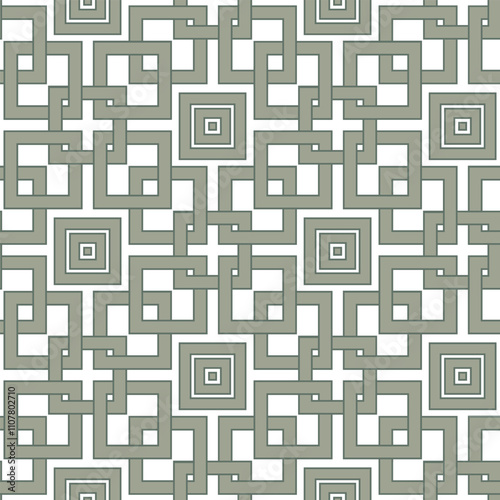 Geometric Chinoiserie seamless pattern vector seamless background. Neutral abstract oriental motif geo design. Ecru beige taupe symmetrical backdrop.Block line shape maze repeat for print, web