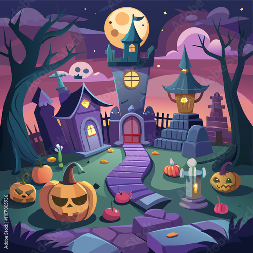 3D Cartoon Halloween Festivity Spooky Concept Background