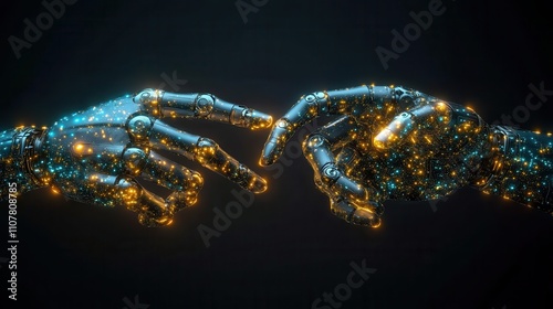 ai machine learning hands of robot and human touching on big data network connection data exchange deep learning science and artificial intelligence technology innovation of futuristi photo