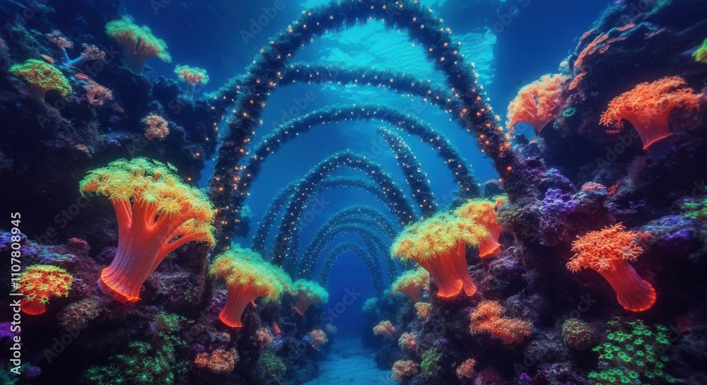 Obraz premium Enchanting underwater seascape with vibrant coral archway