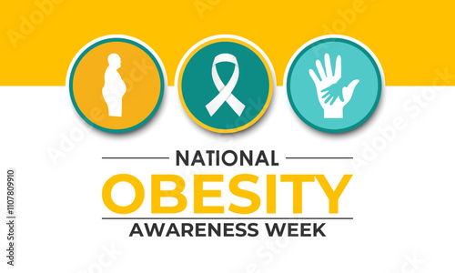 National Obesity Awareness Week is January. A old man fat belly and ribbon Banner poster, flyer and background design template. Vector illustration. Eps 10.