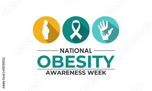 National Obesity Awareness Week is January. A old man fat belly and ribbon Banner poster, flyer and background design template. Vector illustration. Eps 10.