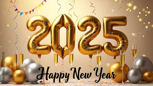 Celebration Happy New Year 2025 Background, isoloted new year on balloon theme. photo