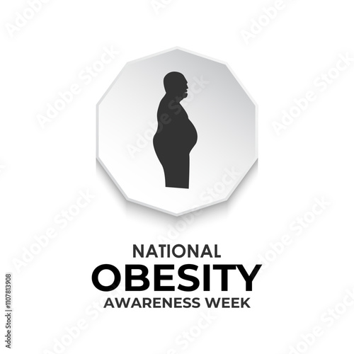 National Obesity Awareness Week is January. A old man fat belly and ribbon Banner poster, flyer and background design template. Vector illustration. Eps 10.