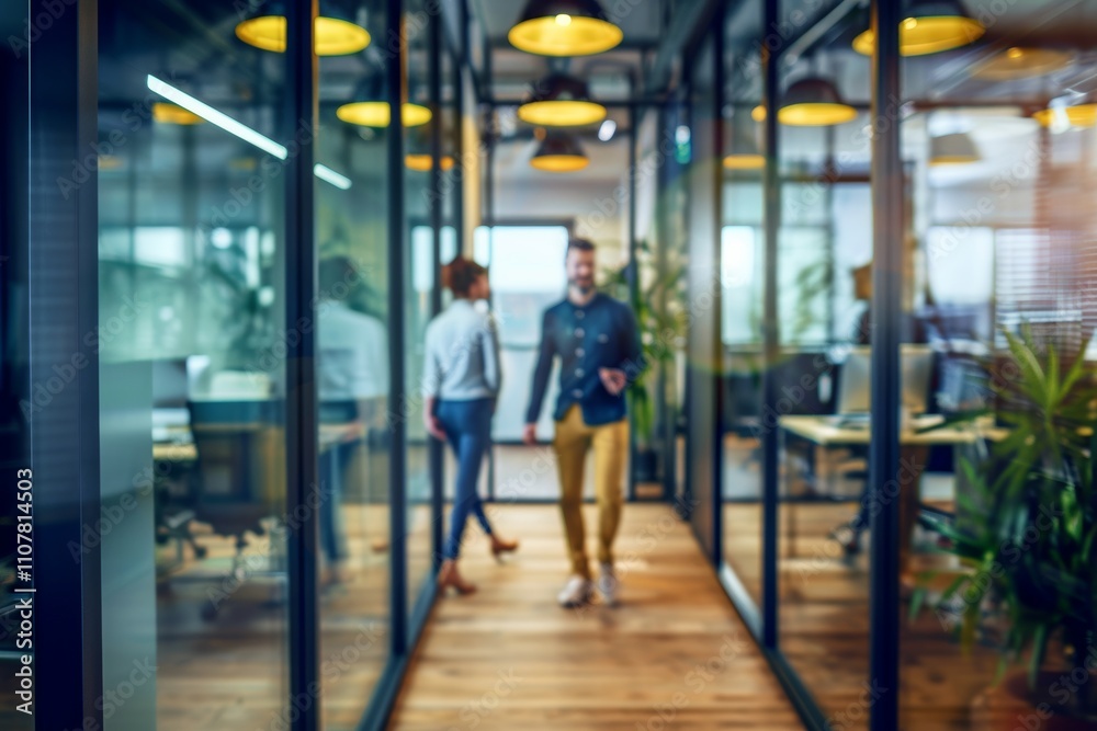 Office scene with casual-dressed people and a blurred bokeh background Office scene with casual-dressed people and a blurred bokeh background