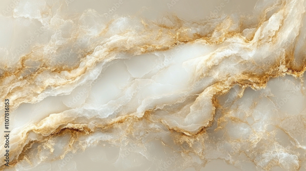 Obraz premium Elegant marble texture with soft beige and gold veins, perfect for backgrounds or design elements