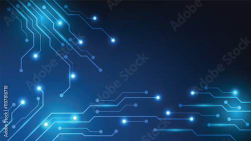 hi tech technology background. futuristic circuit board with blue light glowing