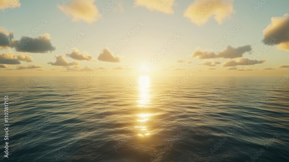 Obraz premium Tranquil Sunrise Over Serene Ocean, breathtaking morning light reflecting on calm waters, evoking feelings of peace and renewal in a picturesque coastal landscape