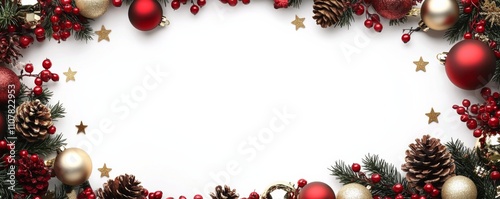 Border made up various Christmas ornaments decorations background The decoration of fir