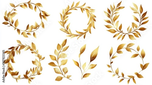 Wallpaper Mural Collection nine different types leaves wreath-like design are Cuttings of golden olive Torontodigital.ca