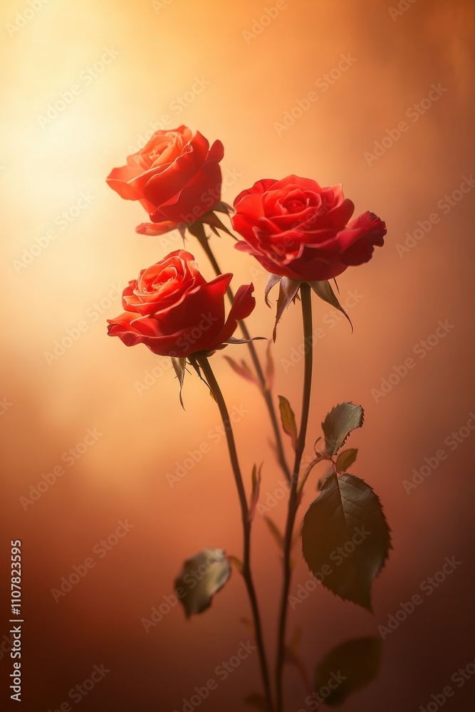 Obraz premium Beautiful Arrangement of Red Roses on a Soft Background Highlighting the Elegance and Romantic Nature of These Iconic Flowers for Any Artistic Collection