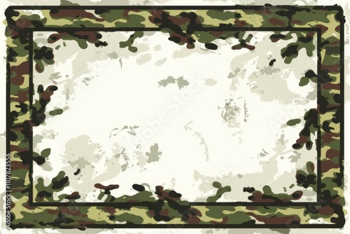 Camo frame border design. Grunge camouflage pattern frame ideal for military, army, or hunting themed designs.  Evokes strength and resilience.