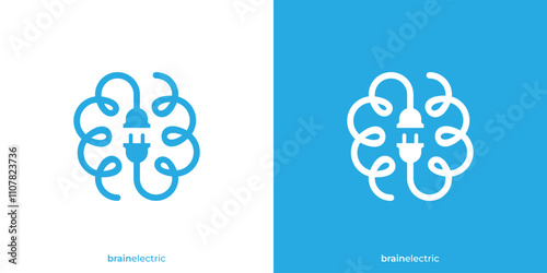 Simple Brain Electric Logo Design Template with Brain and Plug or Electricity Symbol Graphic.