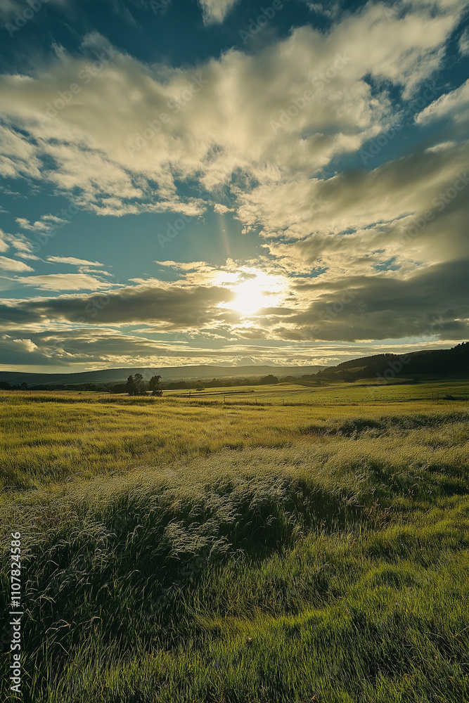 A peaceful meadow, bright green grass beneath a flawless sky with gentle clouds overhead, A peaceful meadow, bright green grass beneath a flawless sky with gentle clouds overhead,
