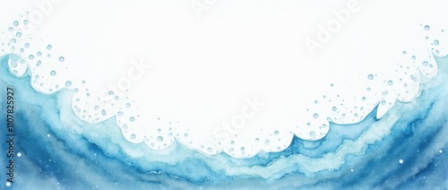 Watercolor ocean underwater banner bubbles. Save World oceans day. See or lake watercolor photo