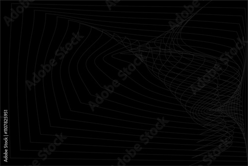 Black background with wavy lines vector