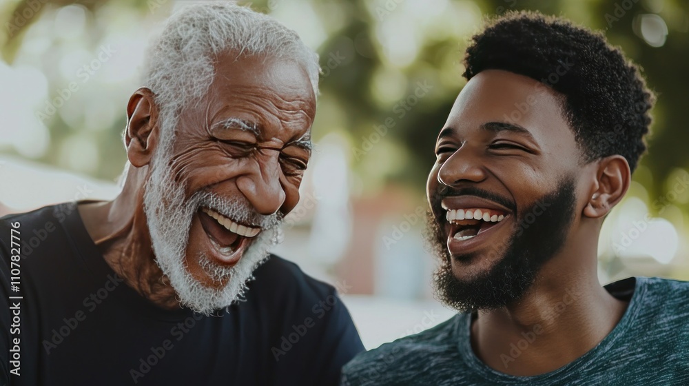 Fototapeta premium Happy Multigenerational Men Laughing Outdoors Family Joy Bonding