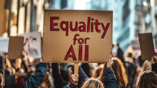 Equality for All Protest March Crowd Holding Signs photo