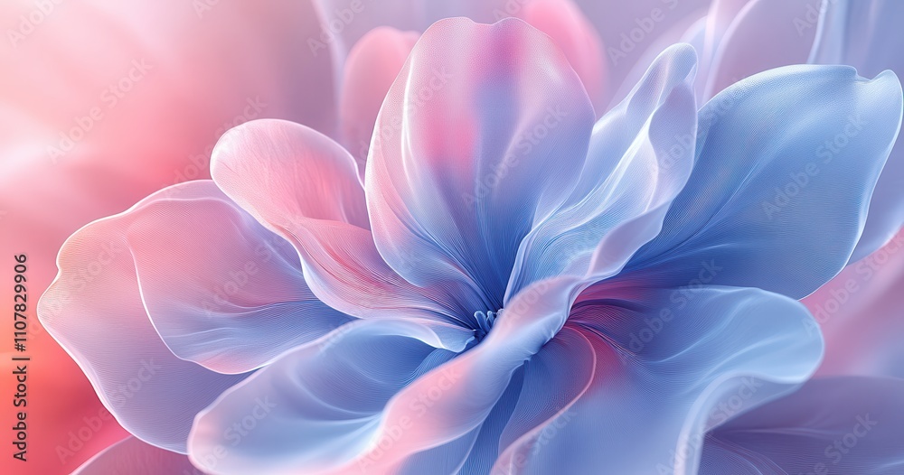 Obraz premium Delicate and Ethereal Flower Bloom with Translucent Petals in Soft Pastel Tones of Pink and Blue, Creating a Dreamy and Serene Floral Aesthetic