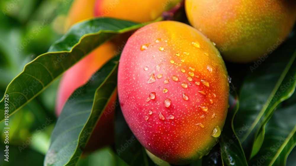 Obraz premium photograph of Ripe mango in orchard garden.