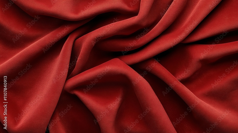 Obraz premium Close-up view of red silk fabric with flowing, smooth folds creating soft shadows and highlights, emphasizing texture and luxurious appearance as an abstract background.