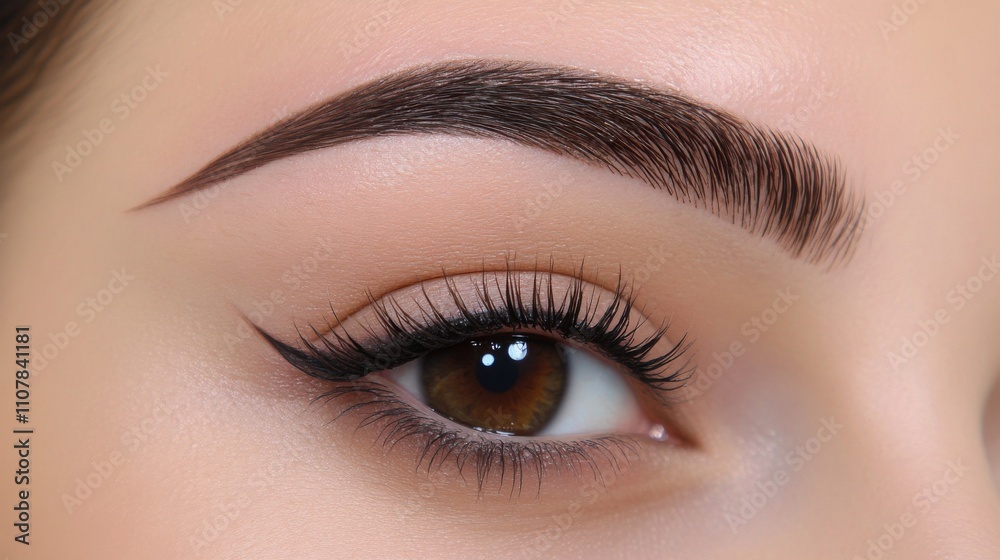 Obraz premium Close-up of Beautiful Eye with Perfect Eyebrow and Winged Eyeliner