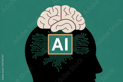 Human brain on a circuit board, symbolizing AIs impact on cognition