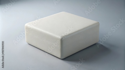 A single white square block sitting on a gray background, with the edges slightly rounded and a textured surface, casting a subtle shadow.