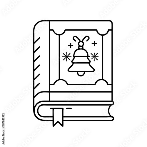 christmas carol book icon, christmas illustration, holiday icon - simple black line art of achristmas carol book , symbolizing holiday celebrations and festive spirit.