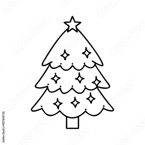 christmas tree icon, christmas illustration, holiday icon - simple black line art of achristmas tree , symbolizing holiday celebrations and festive spirit. photo