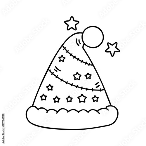 festive hat icon, christmas illustration, holiday icon - simple black line art of afestive hat , symbolizing holiday celebrations and festive spirit. photo