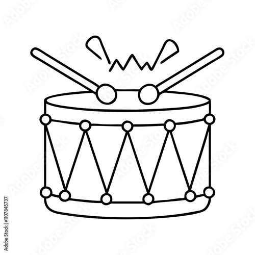 holiday drum icon, christmas illustration, holiday icon - simple black line art of aholiday drum , symbolizing holiday celebrations and festive spirit.