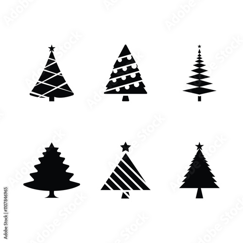 Christmas tree icon set design. Christmas tree holiday icon signs vector.