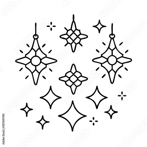 sparkling lights icon, christmas illustration, holiday icon - simple black line art of asparkling lights , symbolizing holiday celebrations and festive spirit. photo