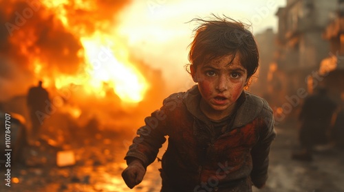 civilian unaware and innocent flees from a missile attack within the city children and families are fleeing in fear and anxiety from an unexpected military operatio