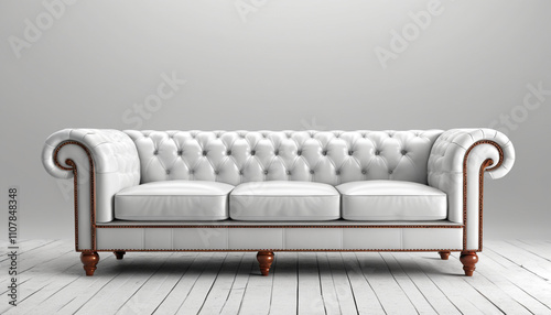 Classic leather white sofa on transparent background png 3d rendering