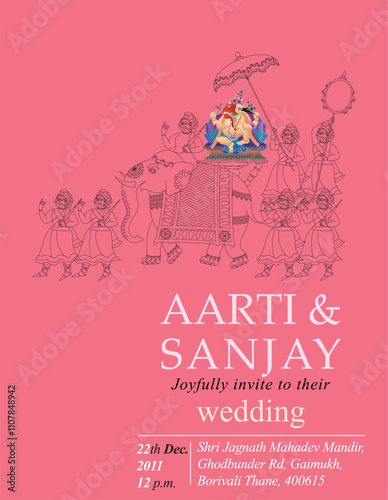 Wedding card. for Indian marriage. It’s a greeting blessing used on wedding invitation cards etc.