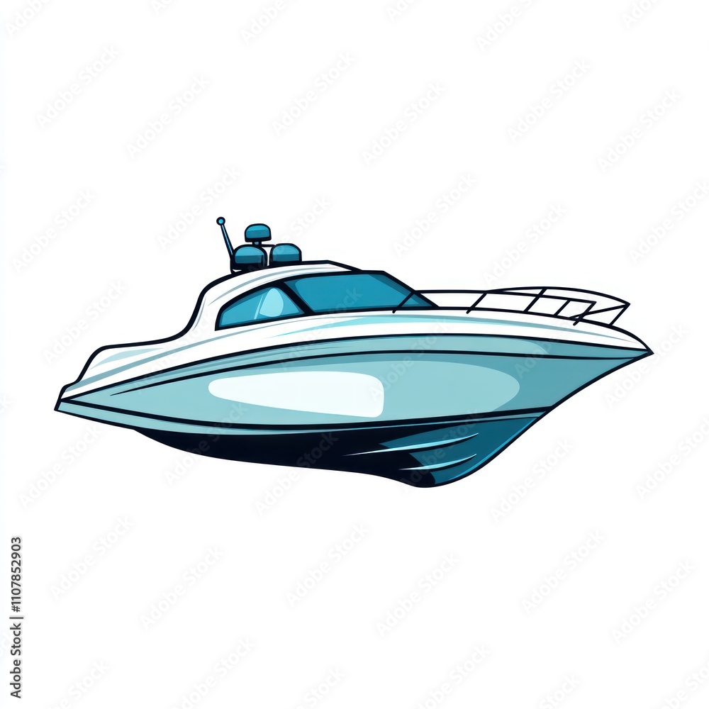 Naklejka premium White and blue luxury motorboat illustration.