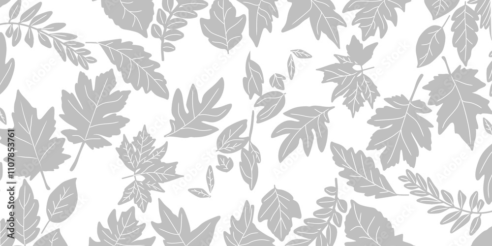 Fototapeta premium Ilustration leaves seamless pattern. hand sketched forest leaves silhouette isolated on white background.