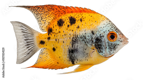 Striking orangespotted fish in the depths, a captivating underwater portrait for educational and natureinspired projects photo