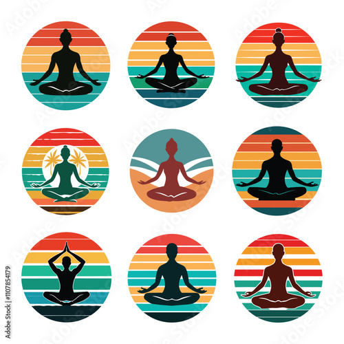 Retro yoga Background T-Shirt Design Vector Bundle