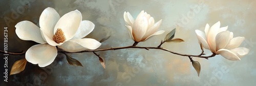 A floral arrangement of magnolia flowers painted with soft gradients