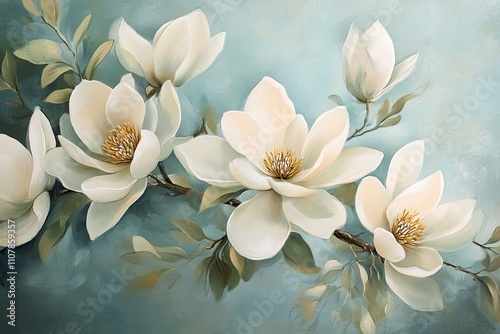 A floral arrangement of magnolia flowers painted with soft gradients
