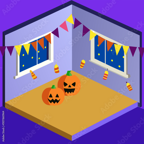 3D Rendering of an Empty Halloween Festivity Room Concept